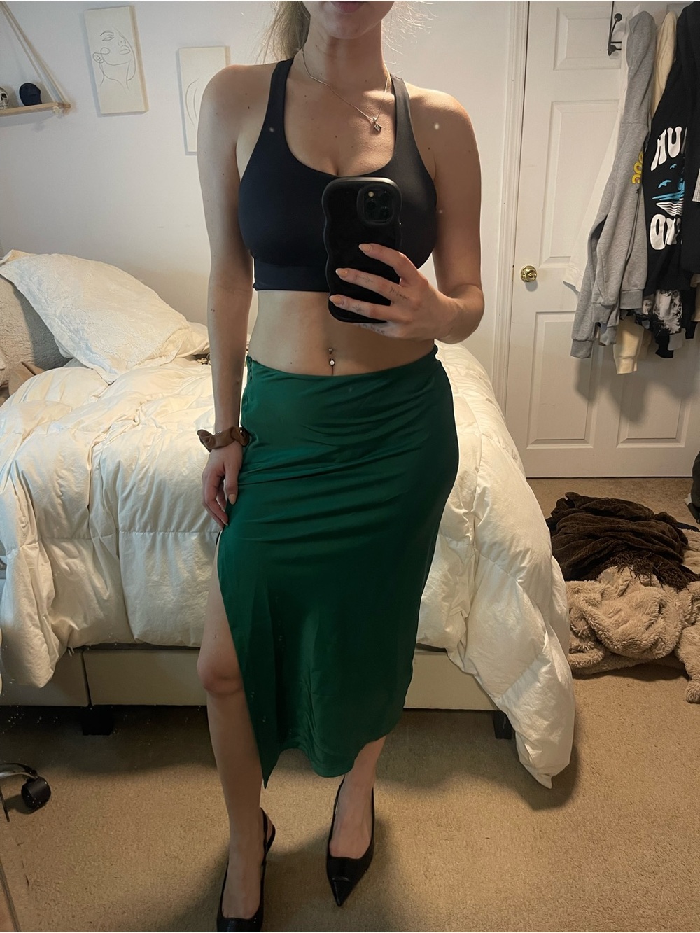Urban Outfitters Green Midi Slip Skirt - Women's Satin Look